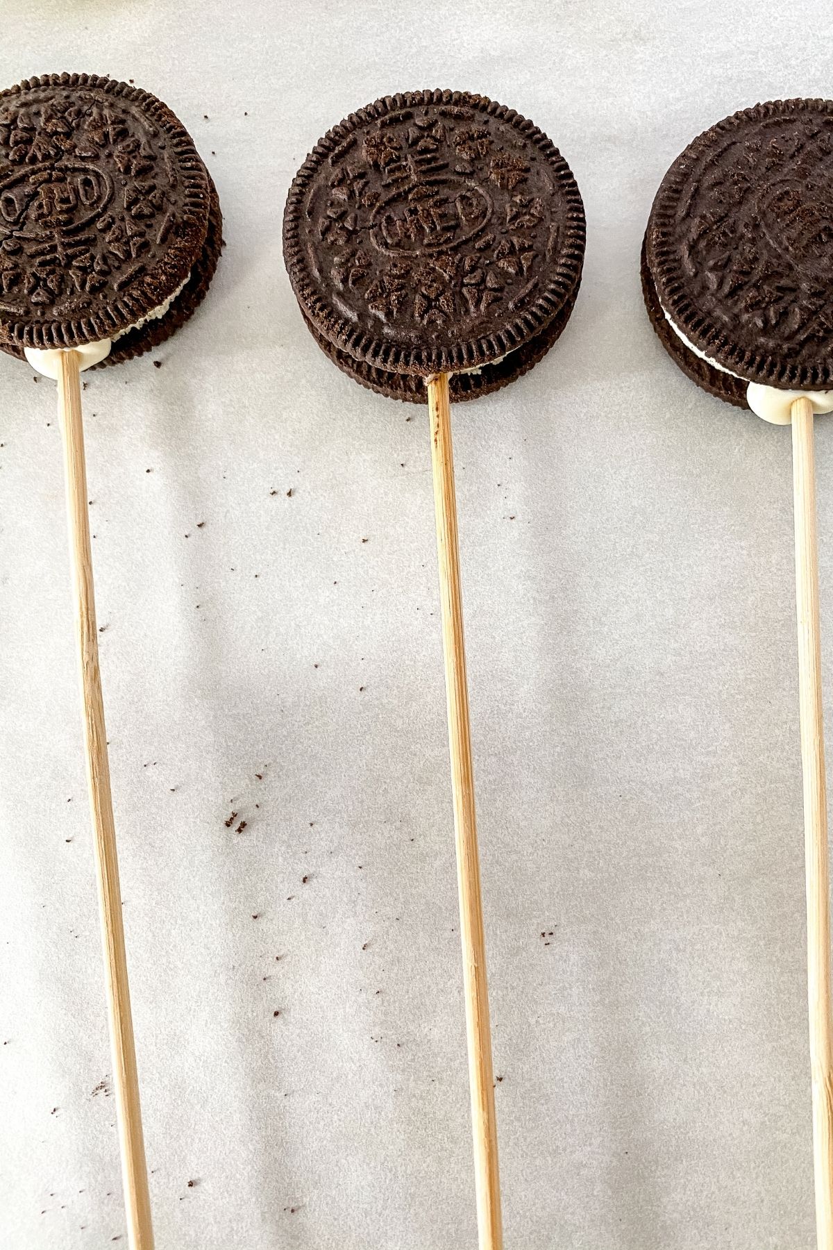 Oreo cookies on lollipop sticks