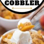 Spoon of cobbler with ice cream
