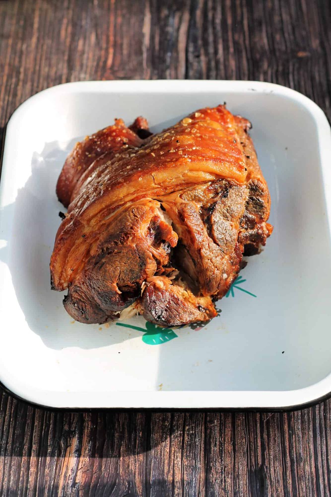 Roasted pork on platter
