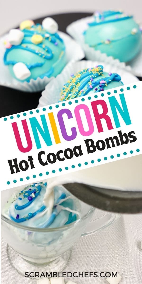 Unicorn hot cocoa bombs collage