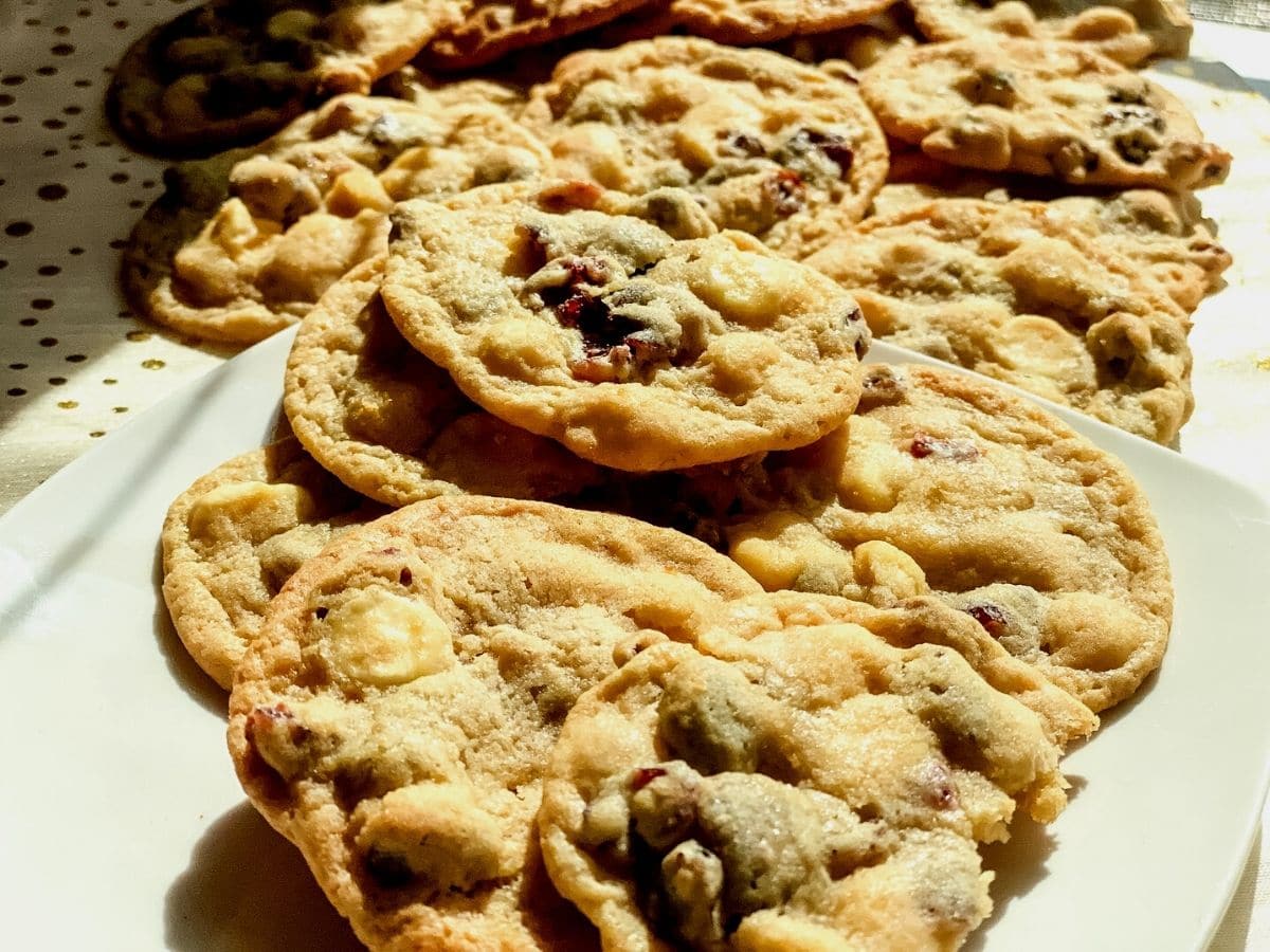 White Chocolate Cranberry Cookies on plate