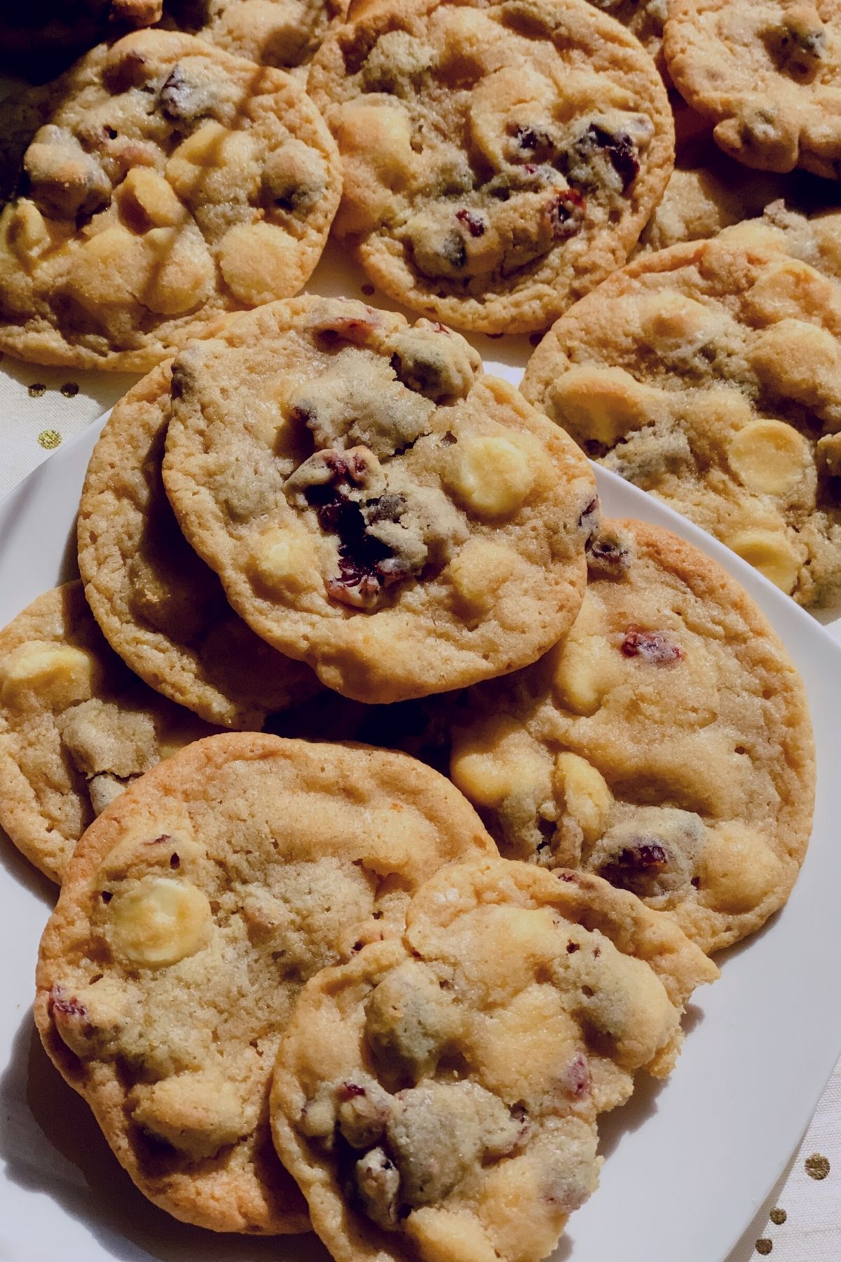 White Chocolate Cranberry Cookies on plate