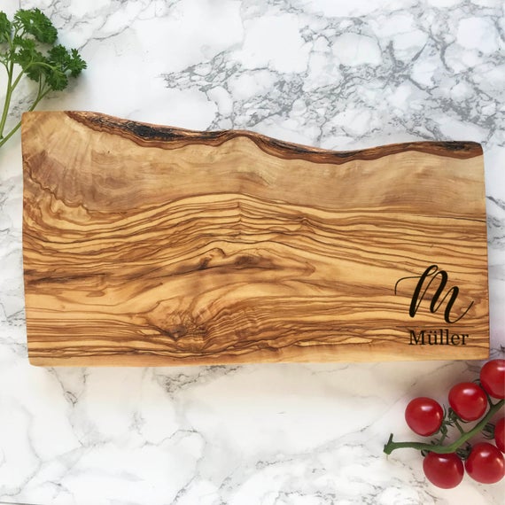 Monogrammed Olive Wood Chhese Board Initial Wooden Cutting | Etsy