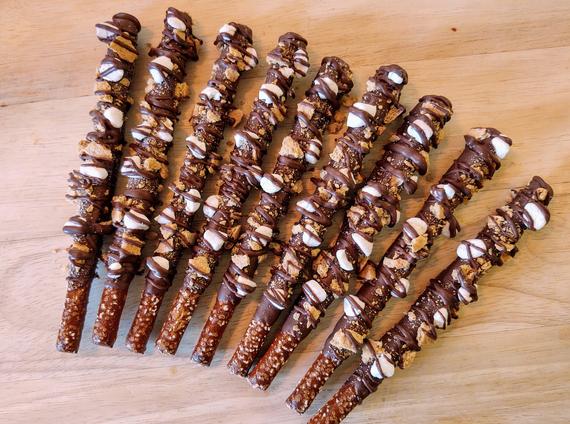 Gourmet S'mores Chocolate Dipped Pretzel Rods | Etsy
