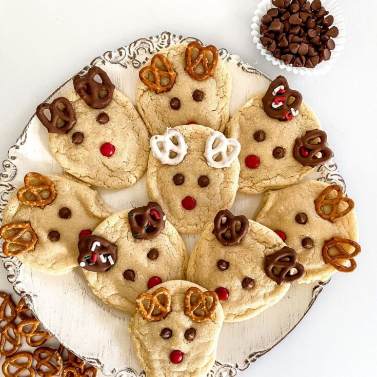 Reindeer cookies on white plate