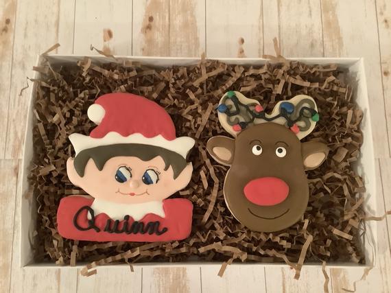 Elf and Reindeer cookie | Etsy