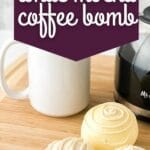 White mocha coffee bomb by coffee pot