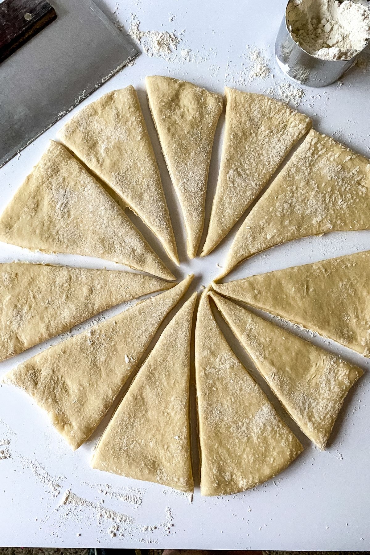 Cutting dough into triangles