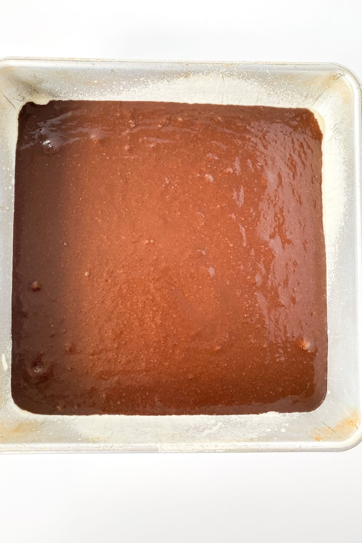 Keto brownies in pan before baking