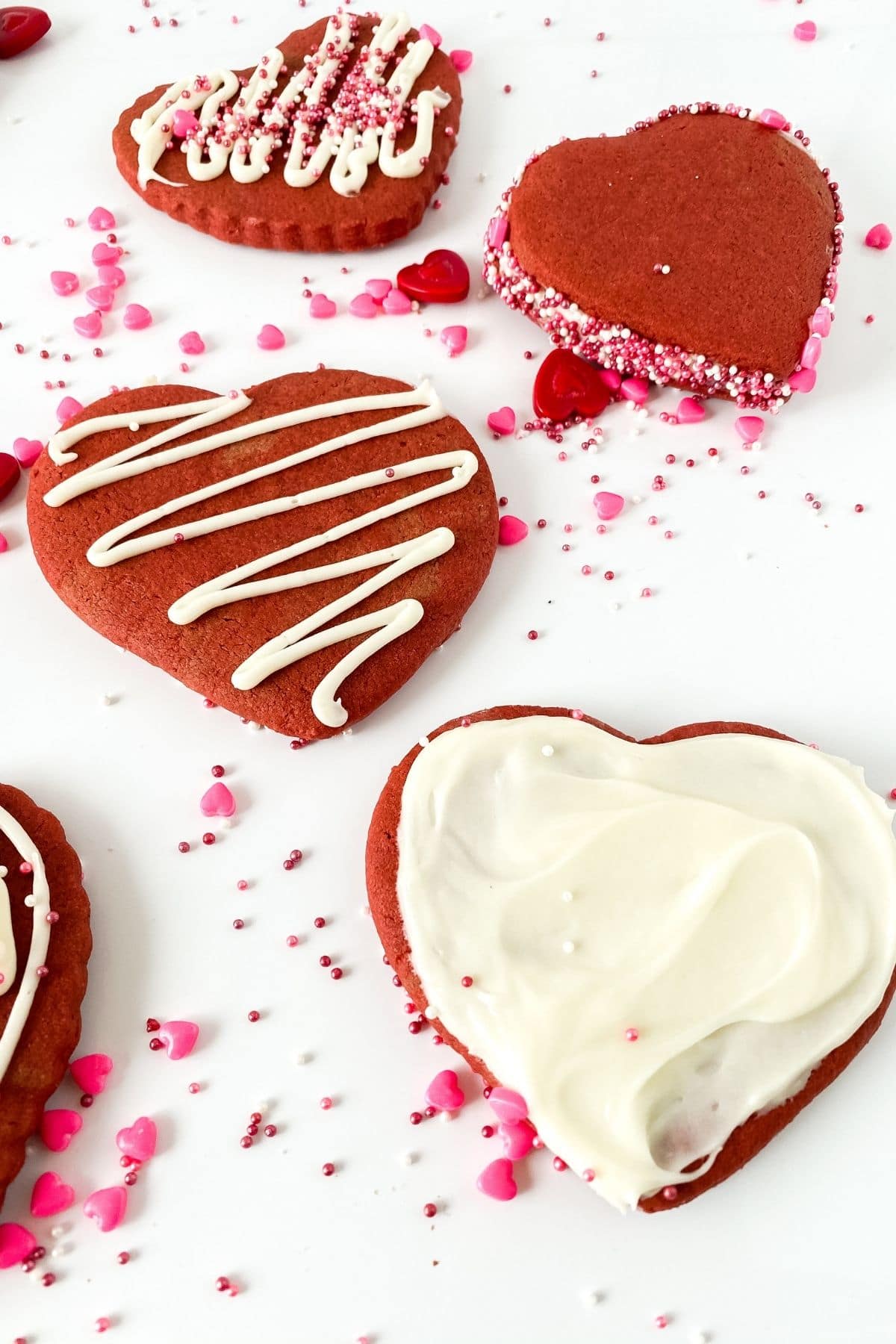 Iced red velvet heart cookies