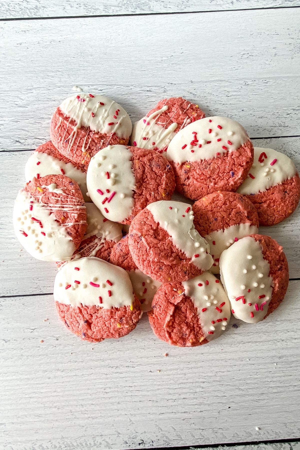 Stack of strawberry cake mix cookies