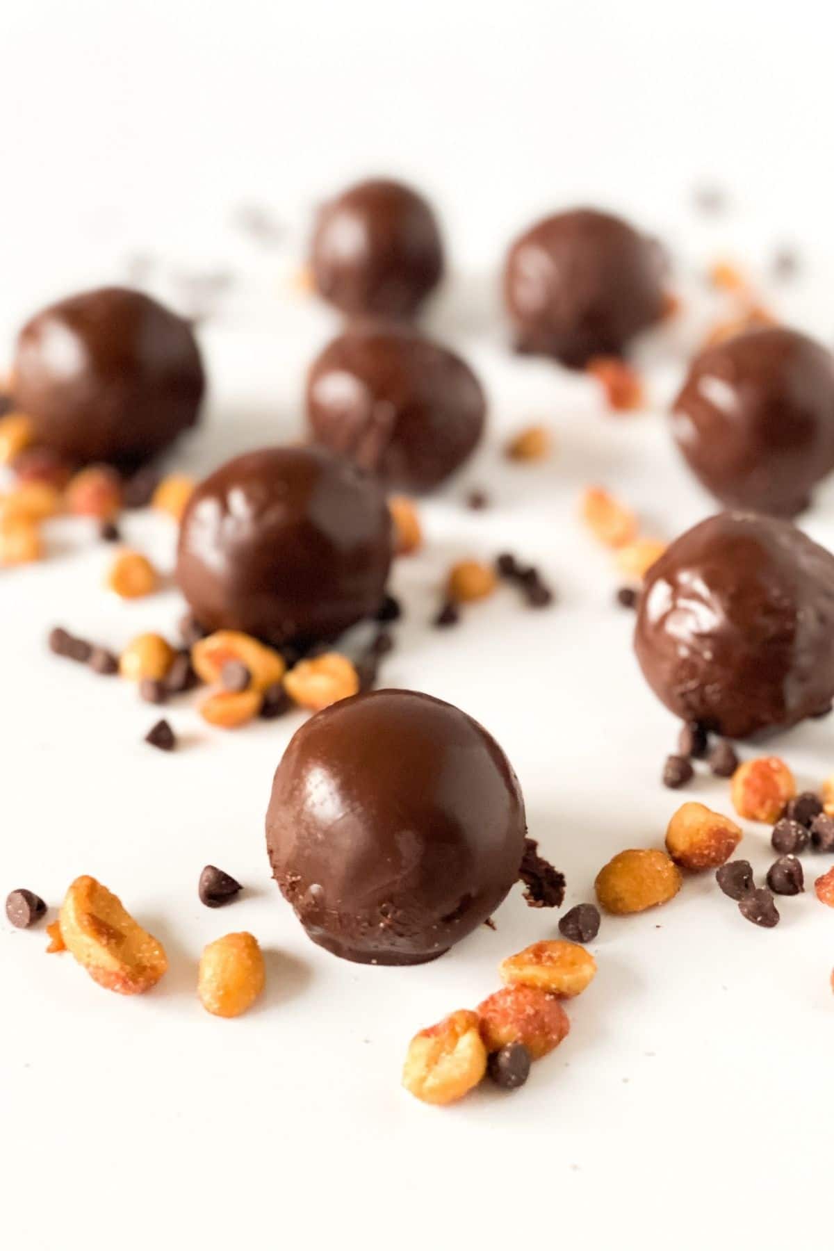 Chocolate peanut butter balls on table