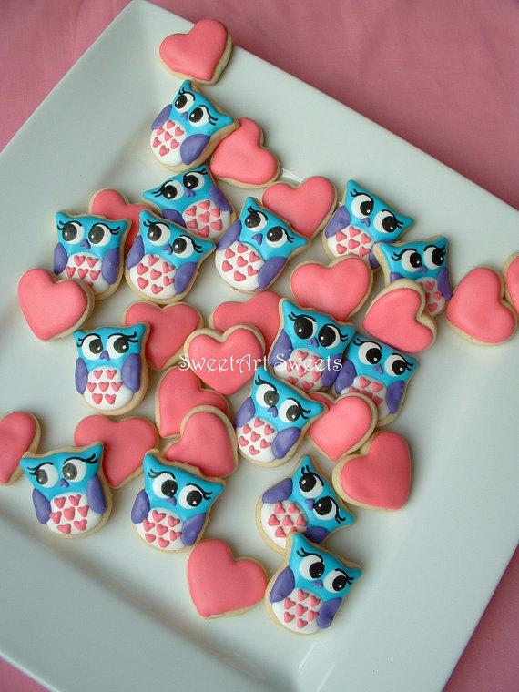 Valentines day cookies Owl cookies and Hearts Valentine | Etsy