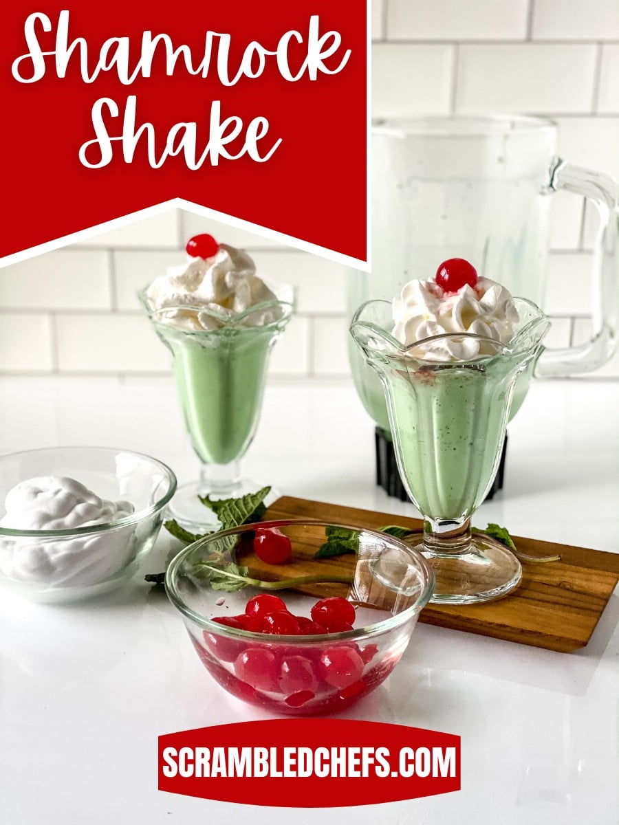 Copycat shamrock shakes topped with cherries