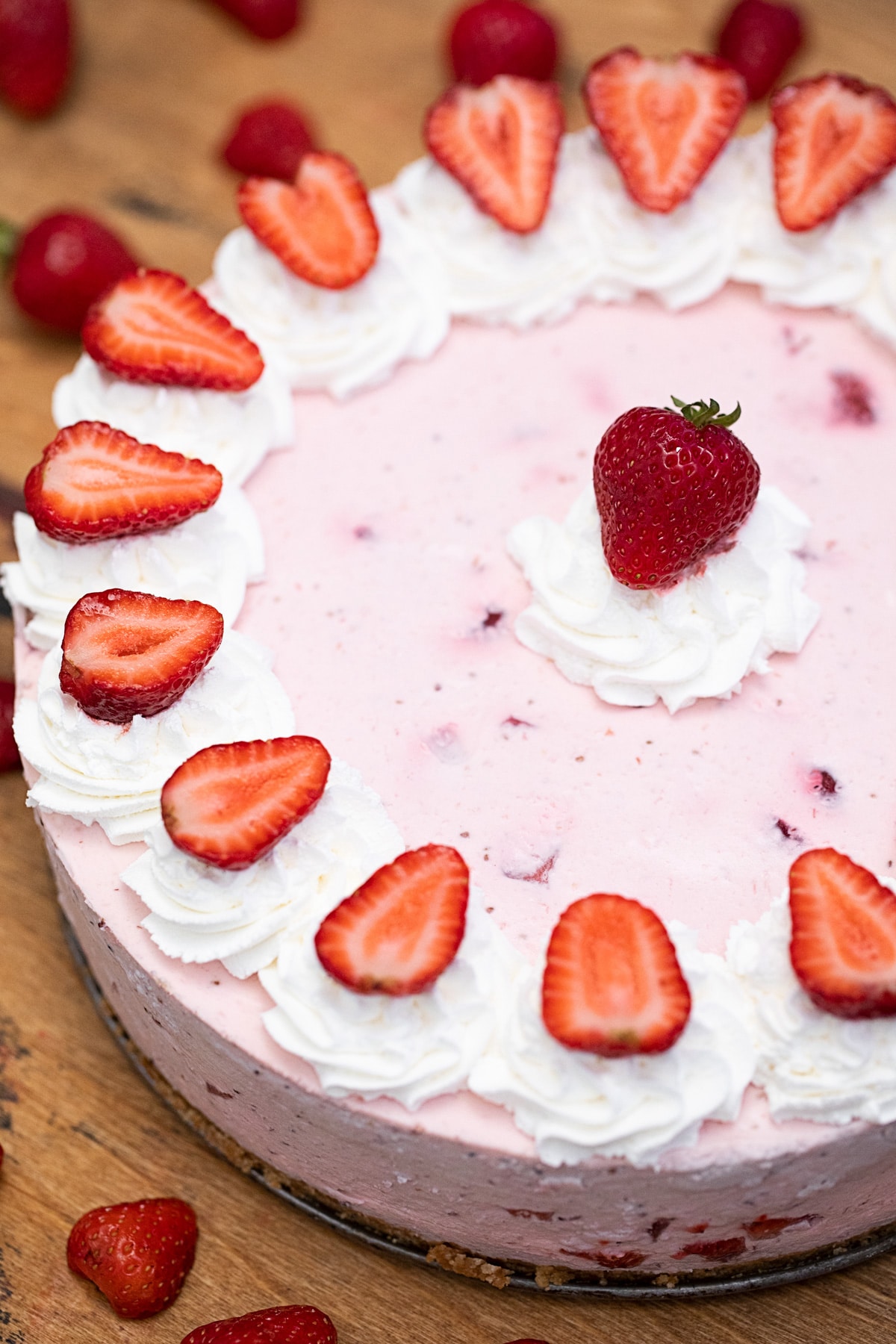 Whole no bake strawberry cheesecake