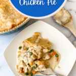 Chicken pot pie on white plate