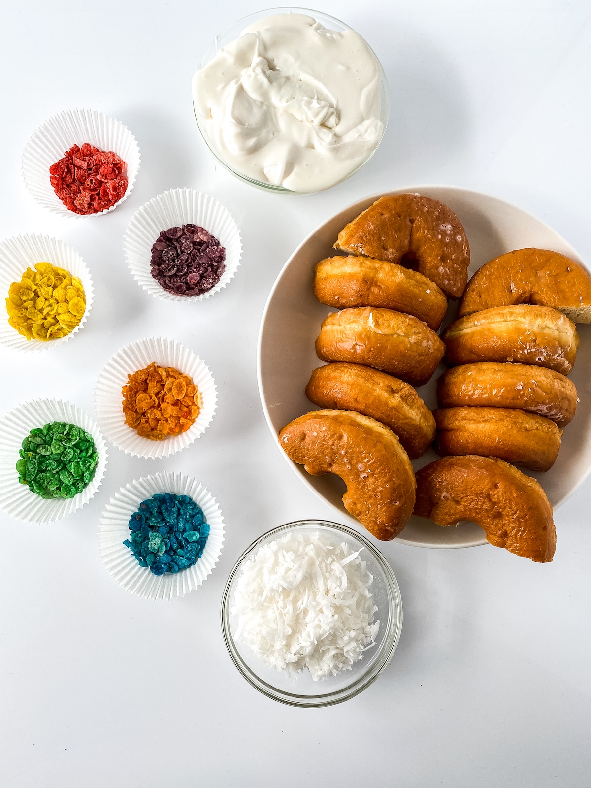 Ingredients for rainbow donuts