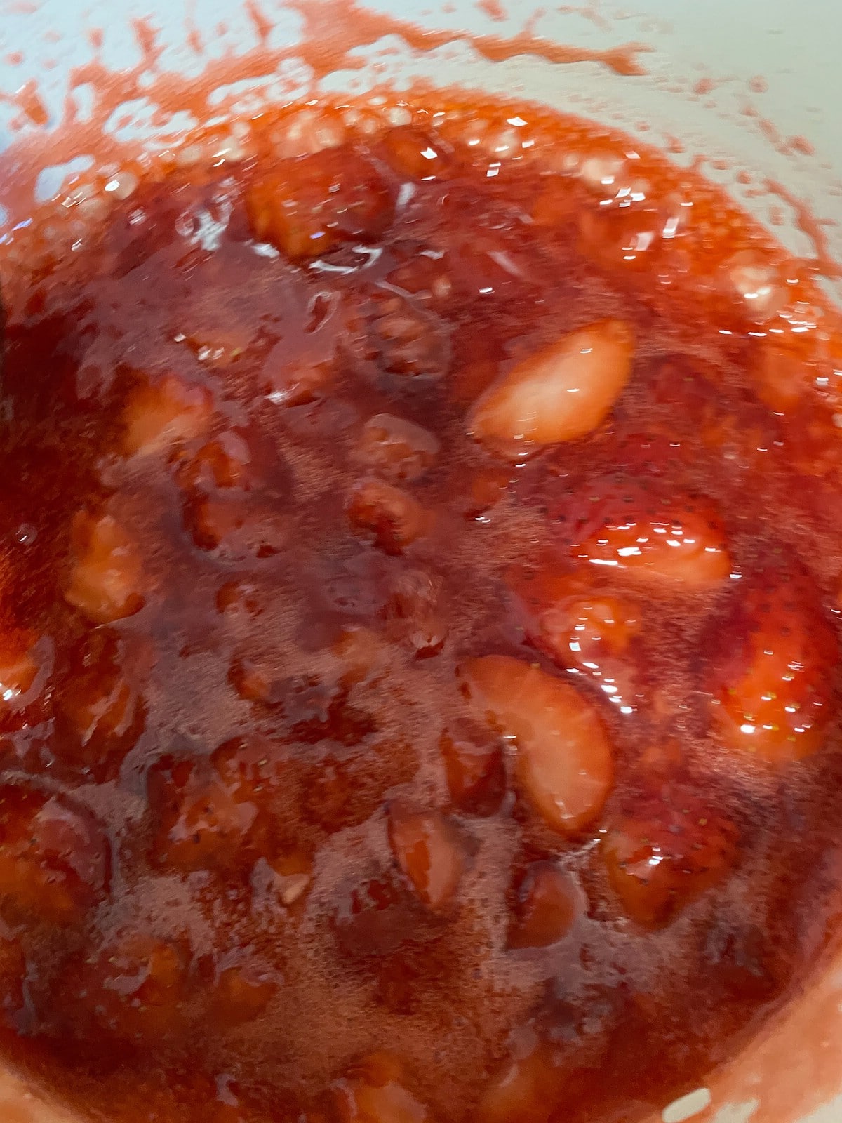 Strawberry jam mixture in stockpot