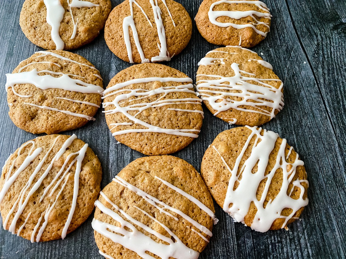 Brown butter cookies on black table