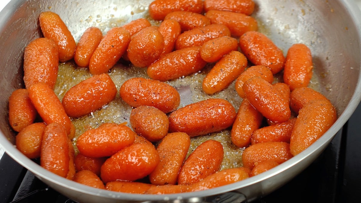 Candied carrots in skillet