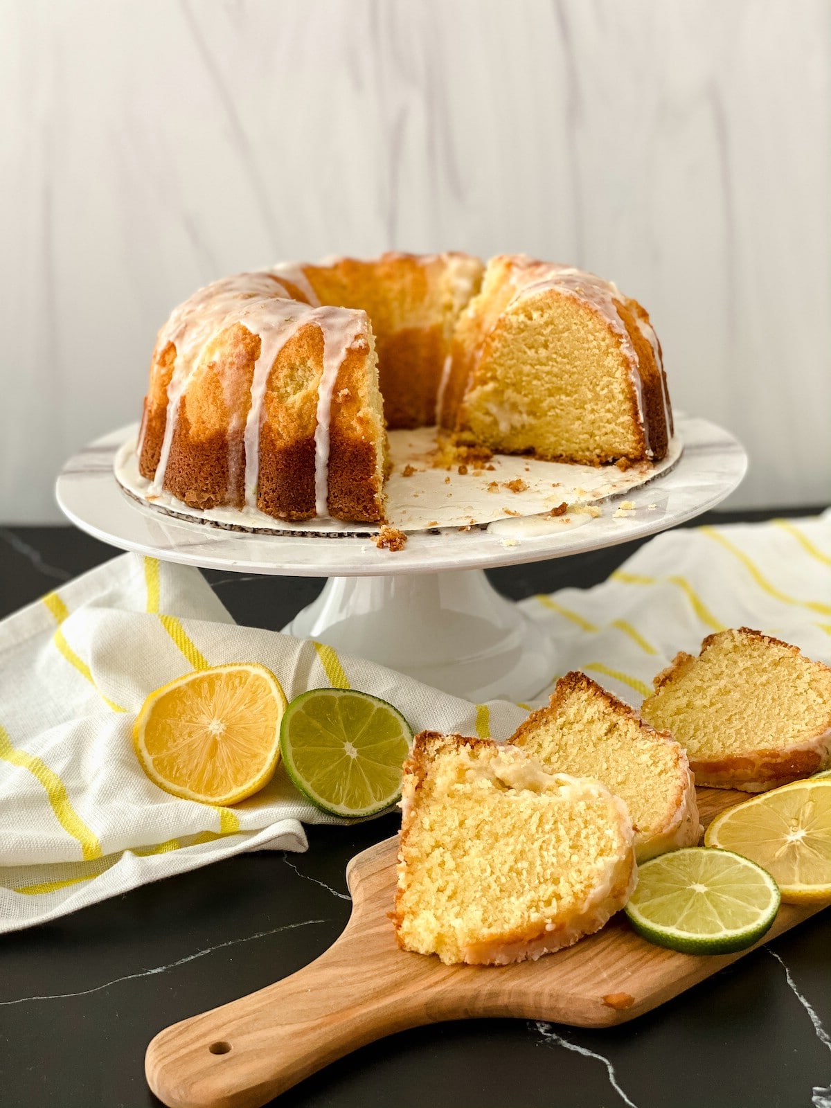 Lemon lime cake on cake stand