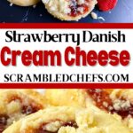 Strawberry cream cheese danish on white cake stand