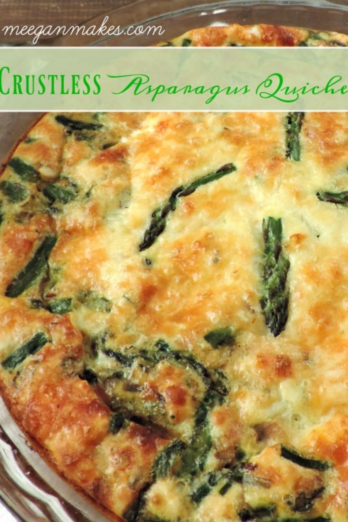 Top of quiche with asparagus showing