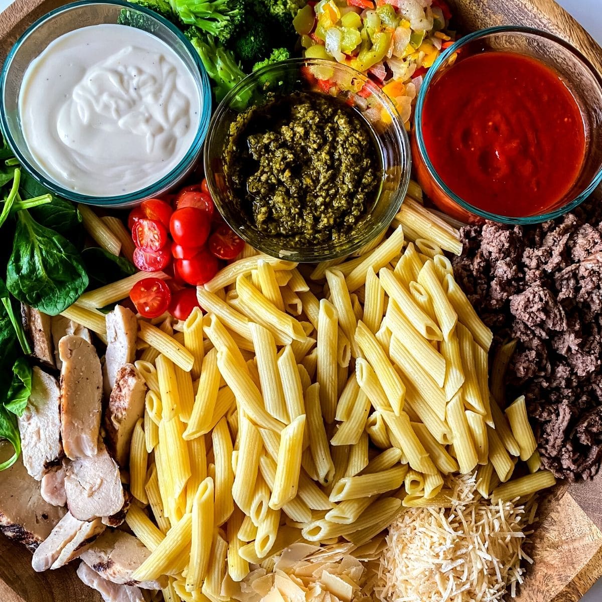 Overhead image of a pasta board