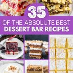 Collage of dessert bar images with purple banner saying 3 of the absolute best dessert bar recipes across center