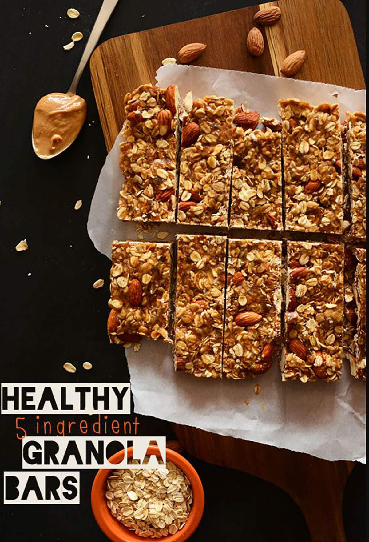 5 Ingredient Granola Bars on a wooden board