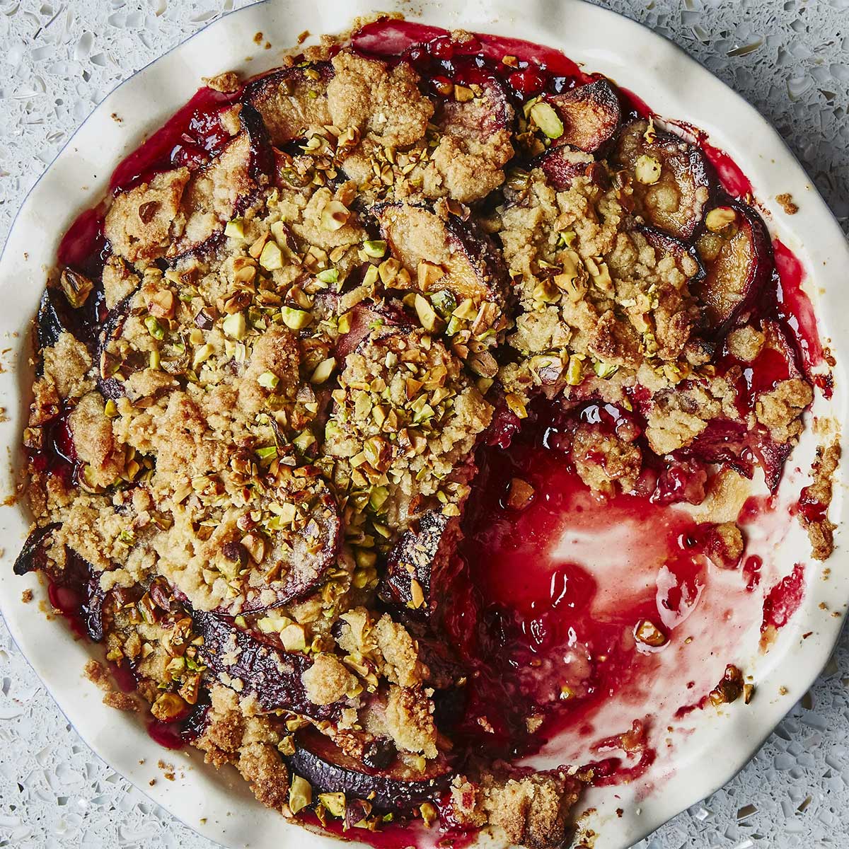 Plum-Cardamom Crumble with Pistachios