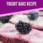 Frozen yogurt bars with blackberry on top with purple overlay that says frozen berry yogurt bars