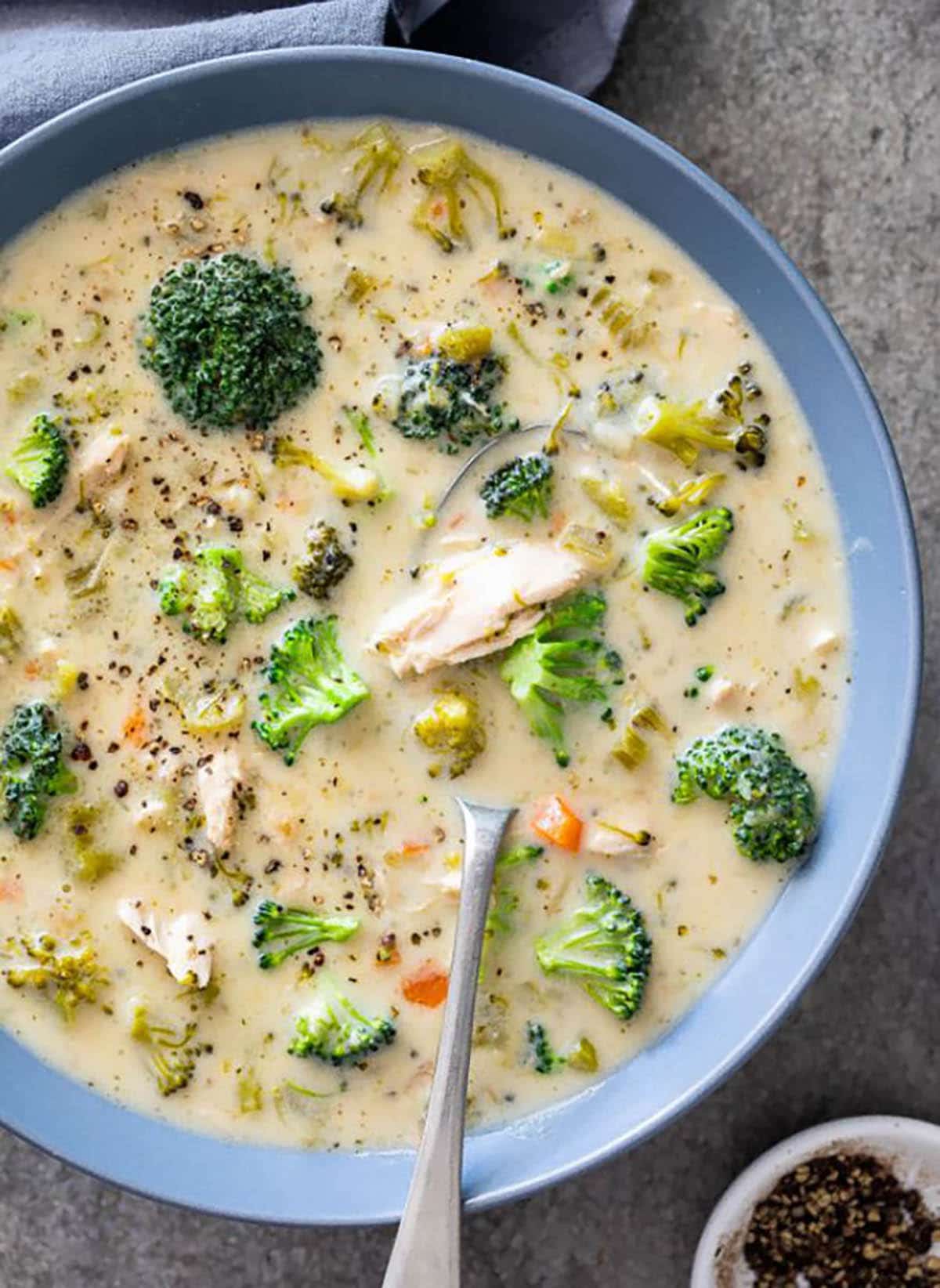 Broccoli and Chicken Soup in a plate