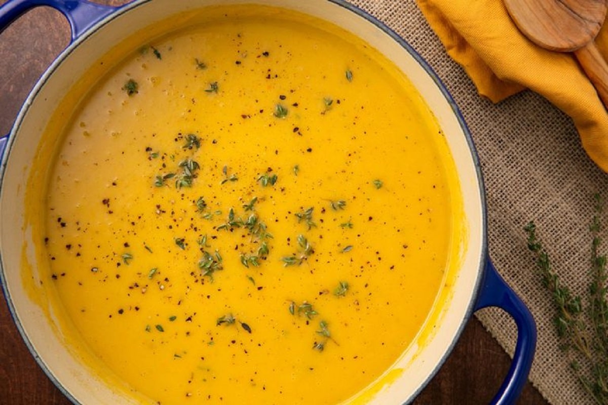Butternut Squash Soup (instant pot) topped with thyme