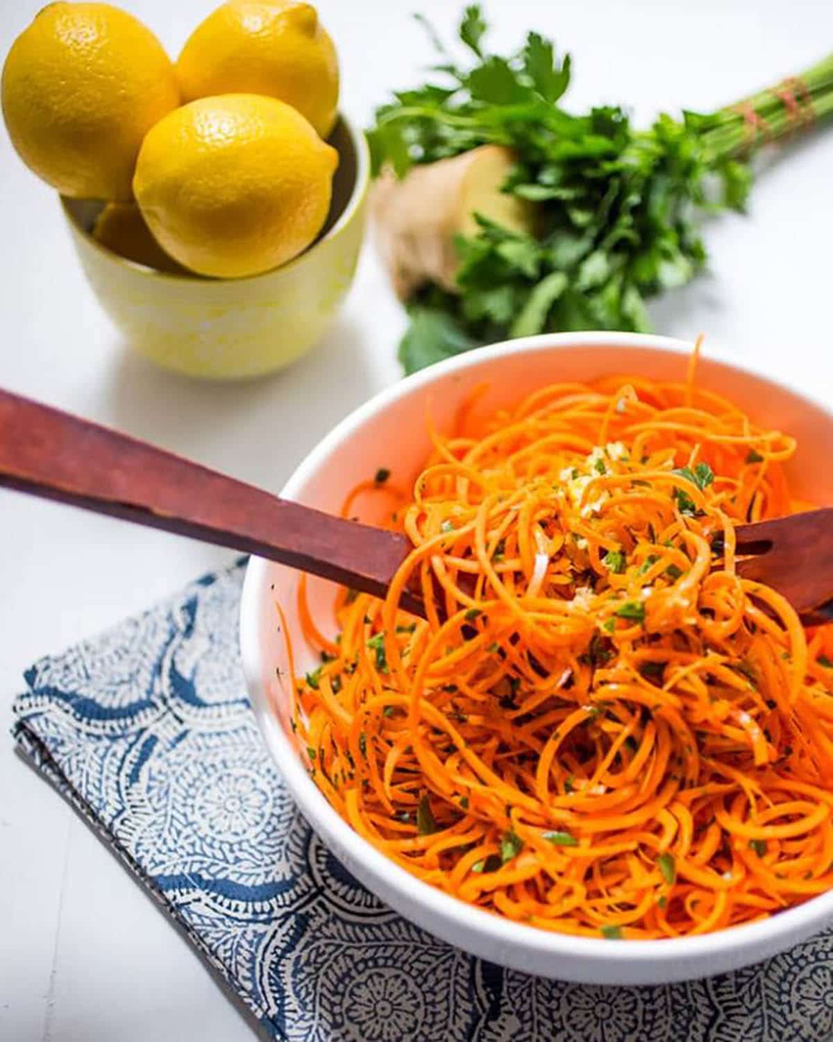 Carrot Salad with Parsley Topped with Lemon Ginger Dressing