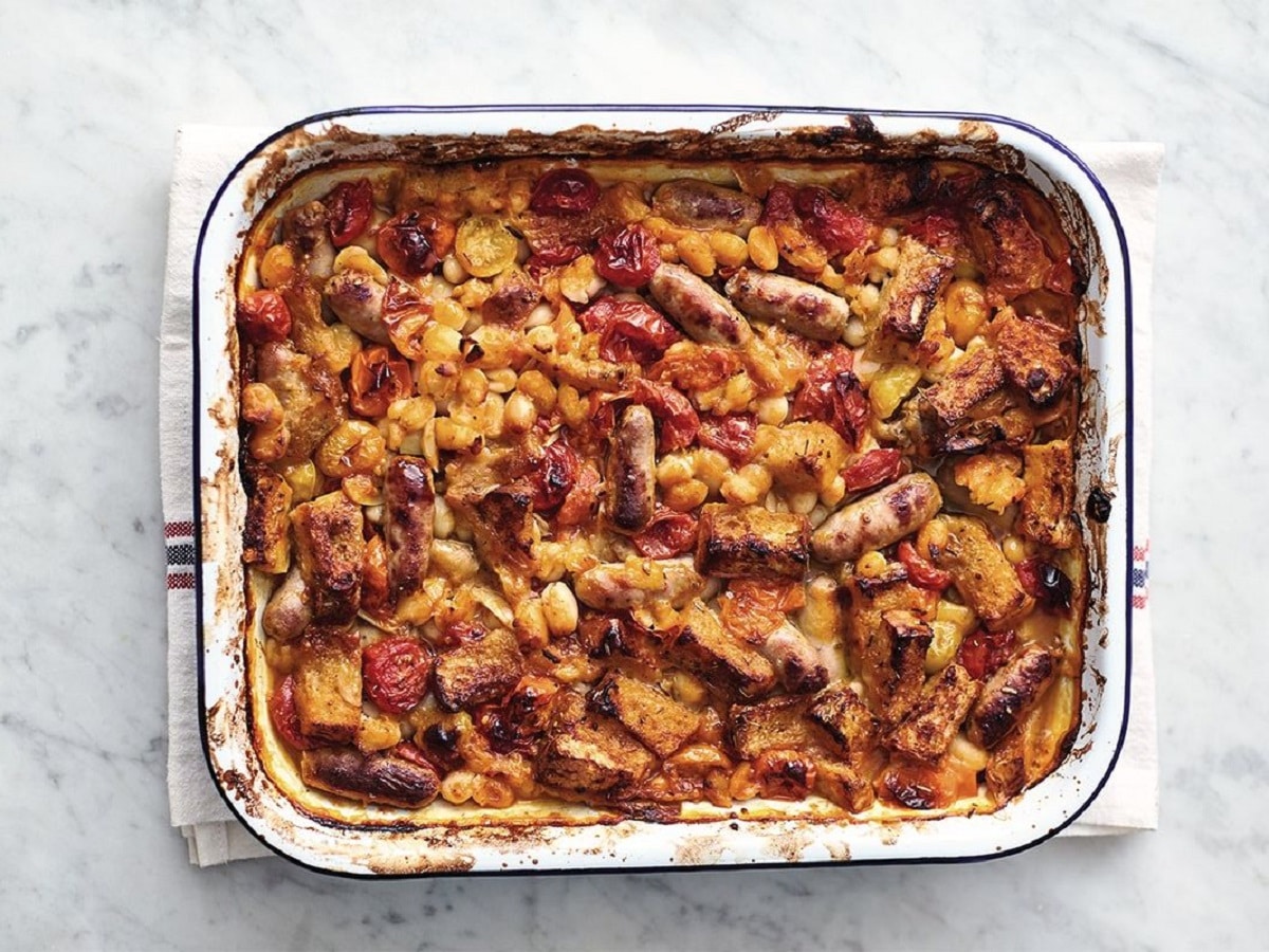 Comforting sausage bake in a baking casserole