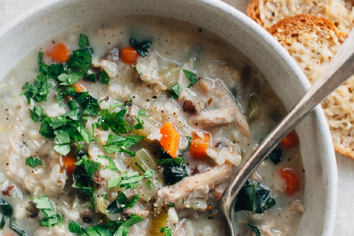 Creamy Turkey Rice Soup in a bowl