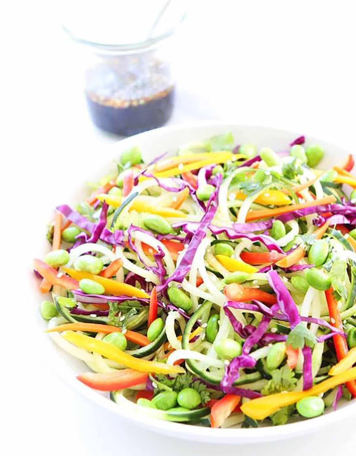 Cucumber Noodle Salad with Lite Soy or Tamari Dressing.