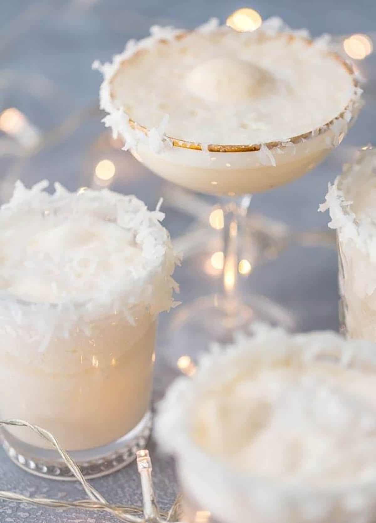 Festive Snow Punch (Non-Alcoholic Holiday Punch Recipe) topped with shredded coconut