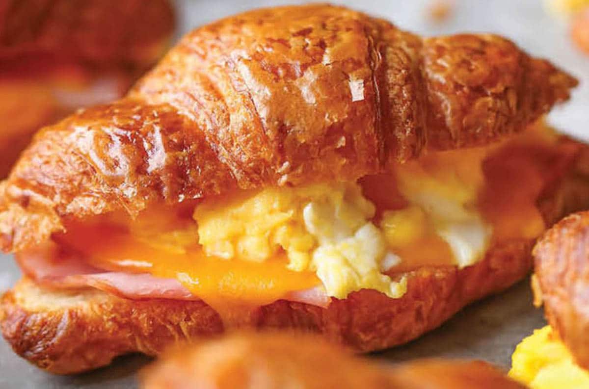 Frozen Croissant Sandwiches with eggs, bacon, ham, veg and cheese
