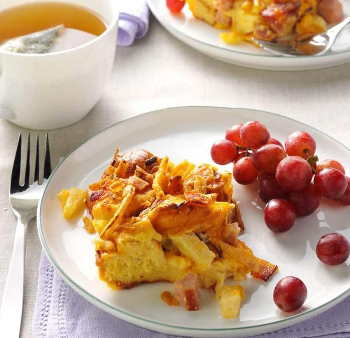 Hawaiian Ham and Pineapple Breakfast Bake with grapes on the side