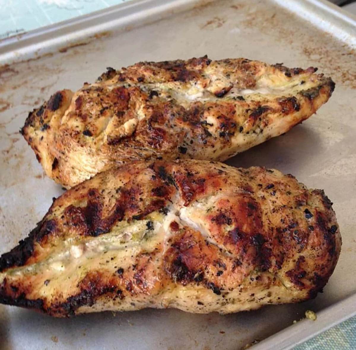 Lemon Basil Grilled Chicken on a baking pan