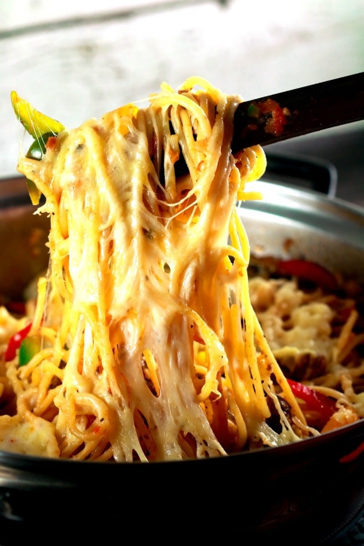 a serving of Mexican cheese pasta