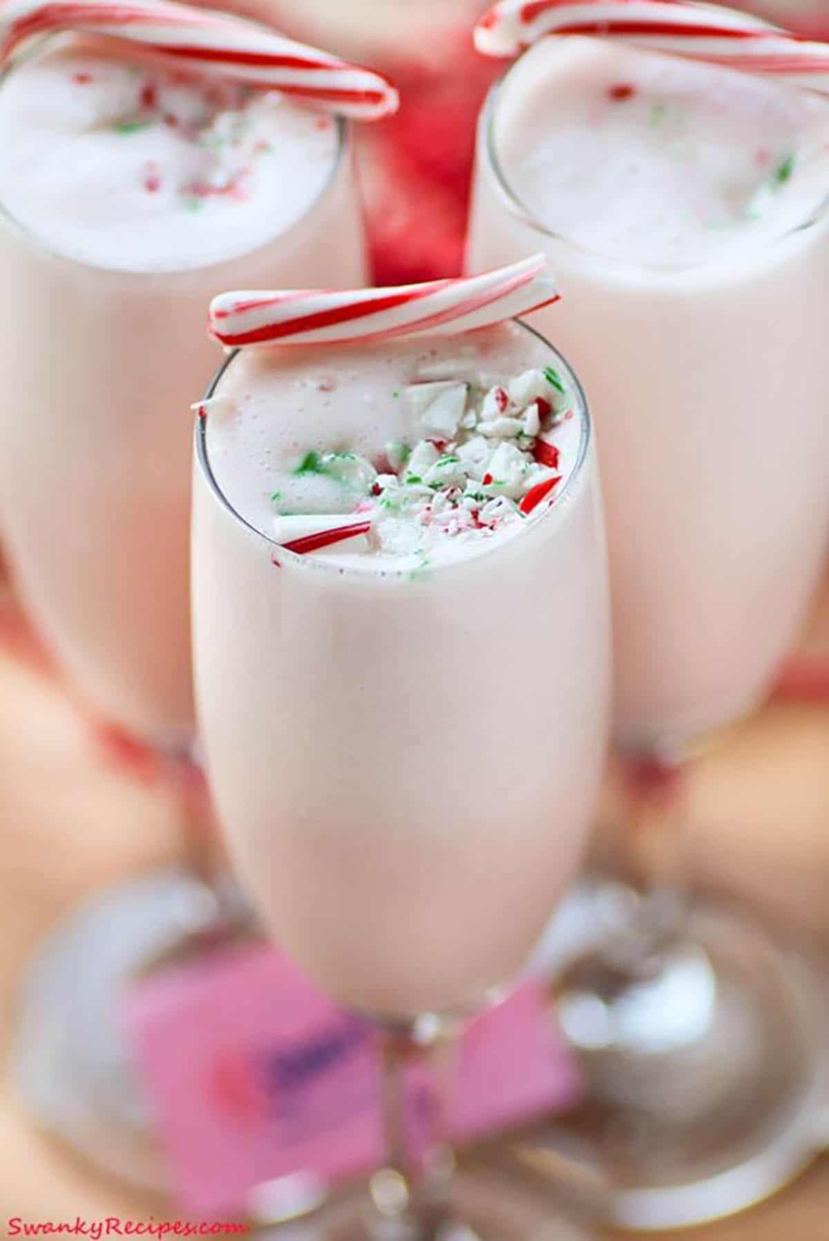 Peppermint Nog Punch topped with chrshed peppermint