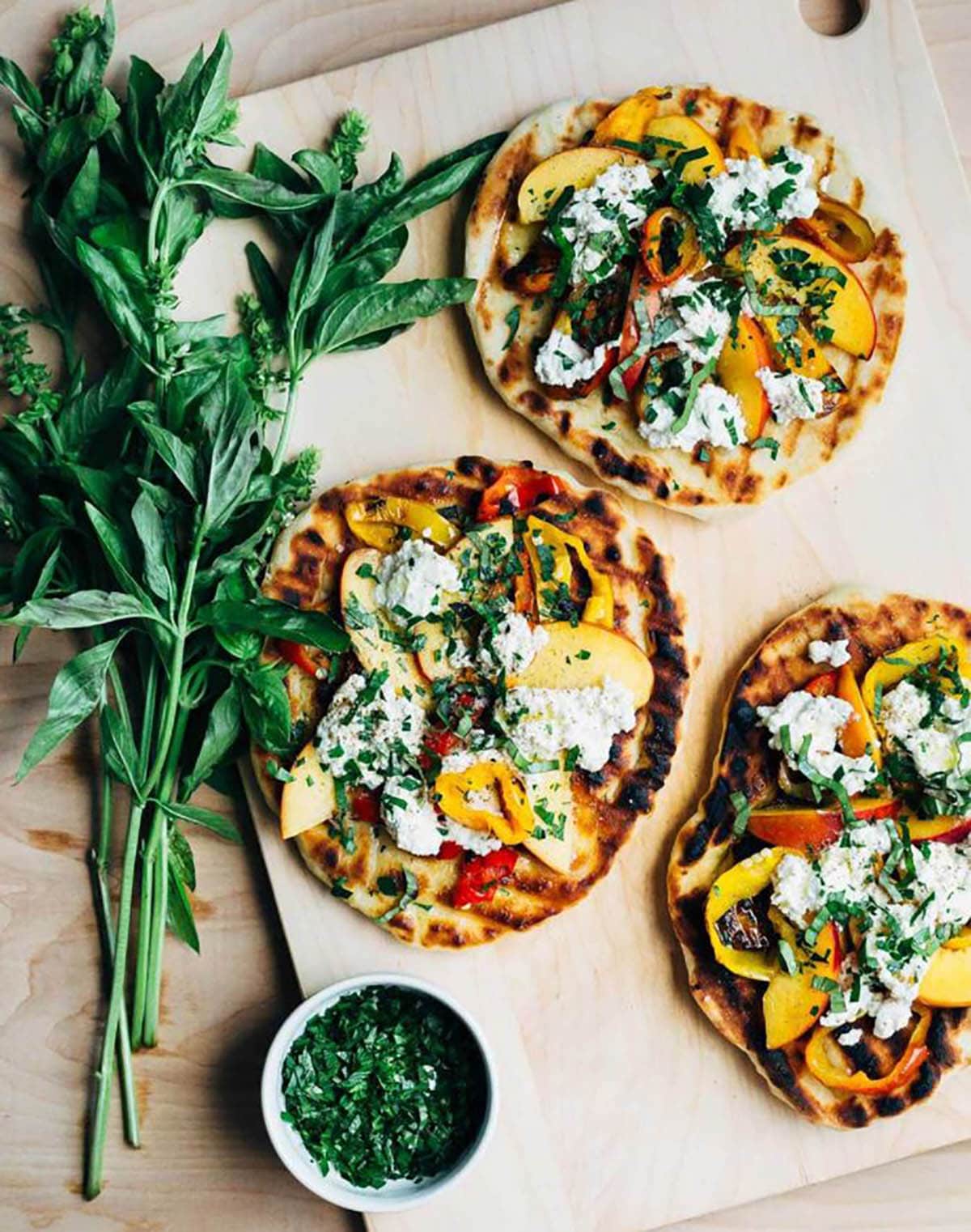 Roasted Pepper, Nectarine, and Ricotta Grilled Pizza