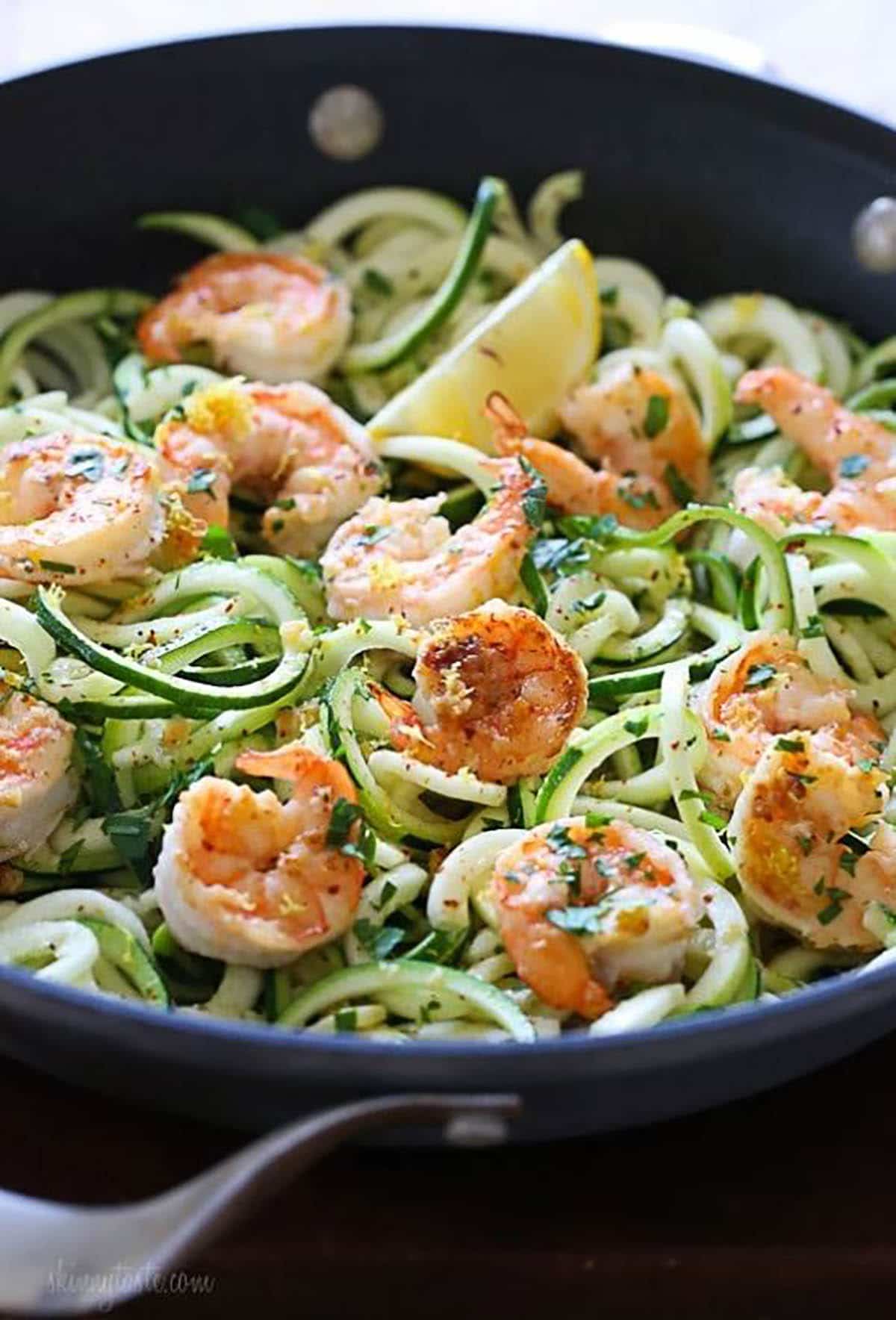 Shrimp Scampi Zoodles - a delicious garlic shrimp and lemon dish over zucchini noodles