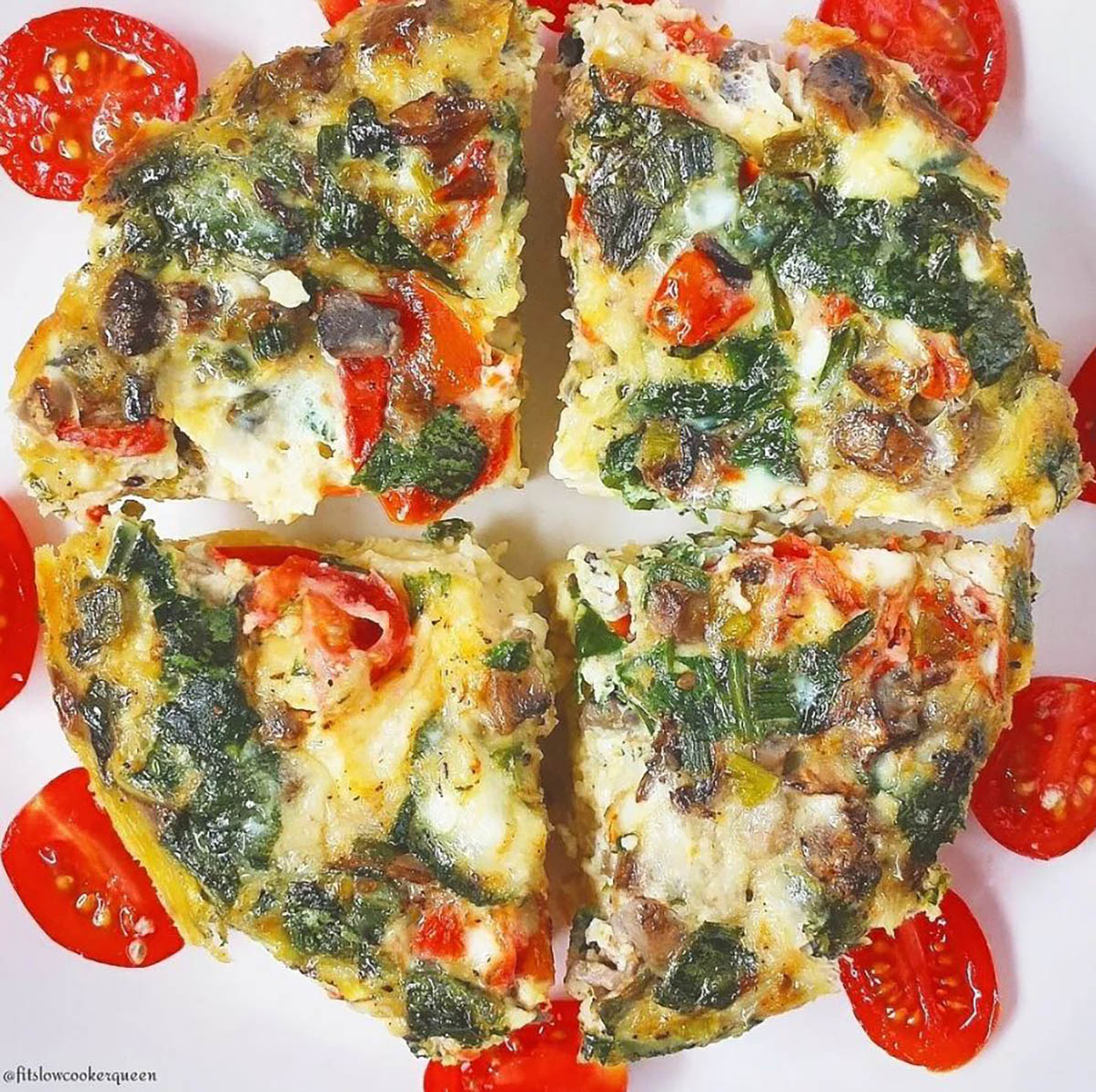 Slow Cooker Vegetable Frittata with cherry tomatoes