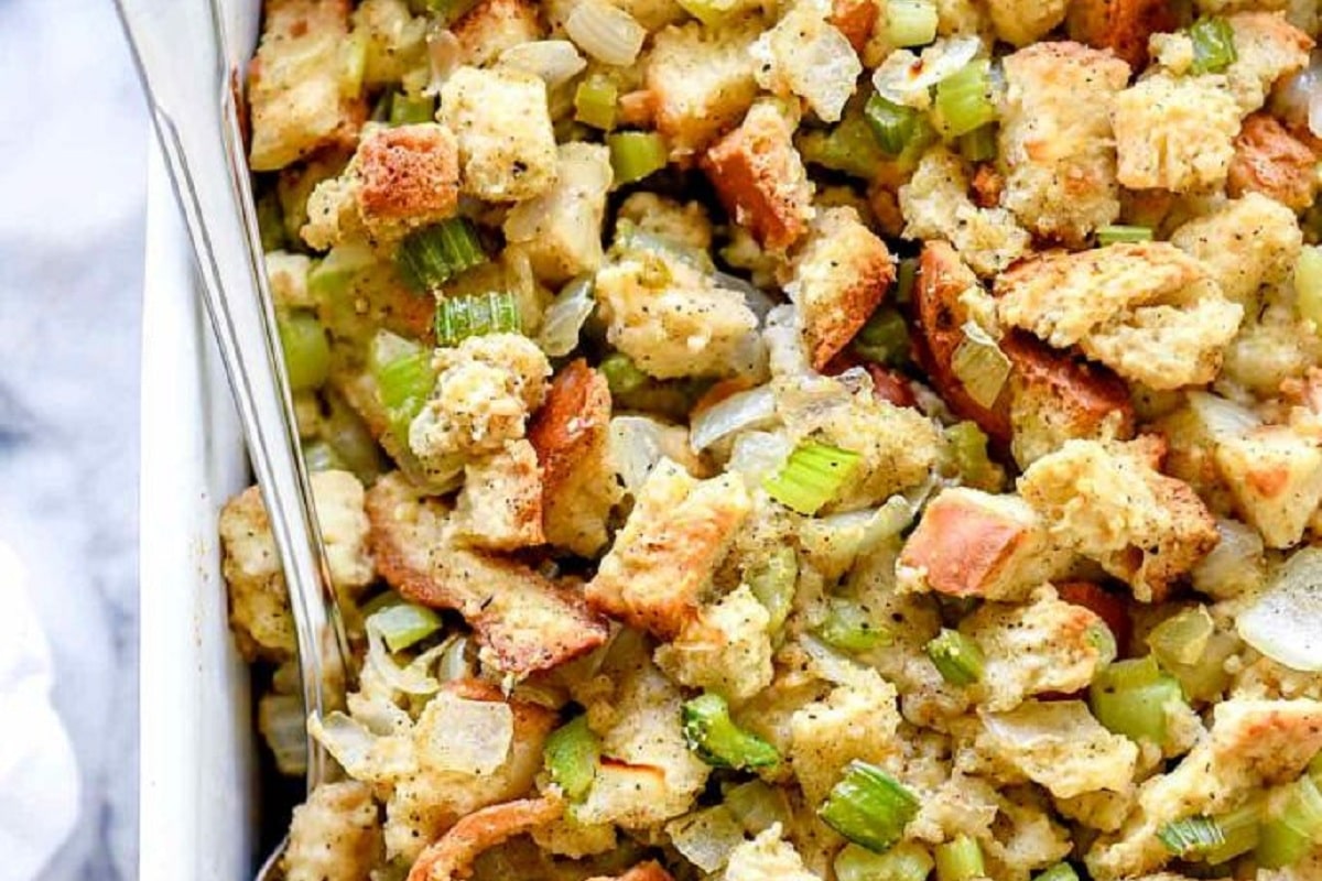 thanksgiving stuffing shown from above