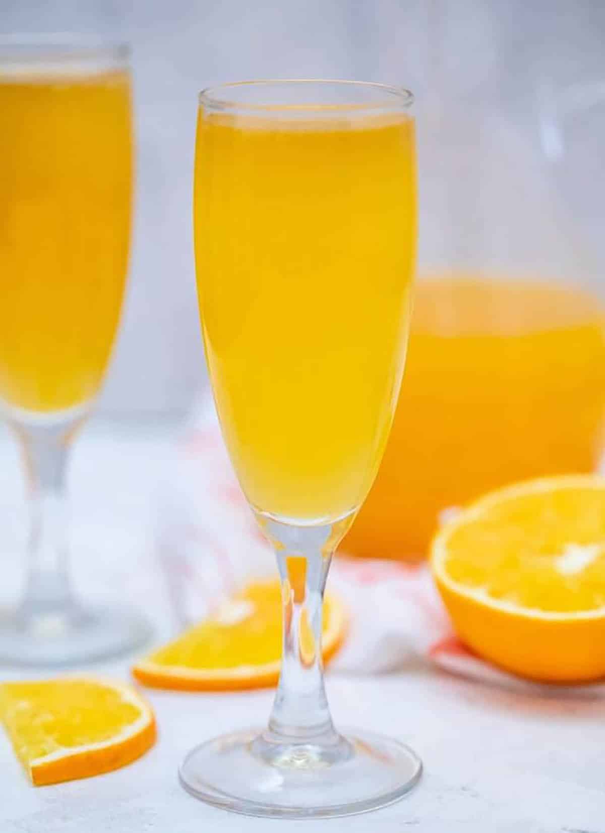The Best Mimosa in a wine glass