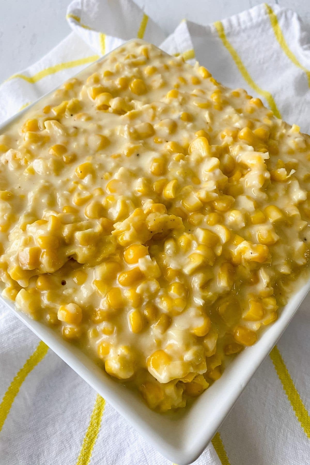 Creamed corn in square bowl